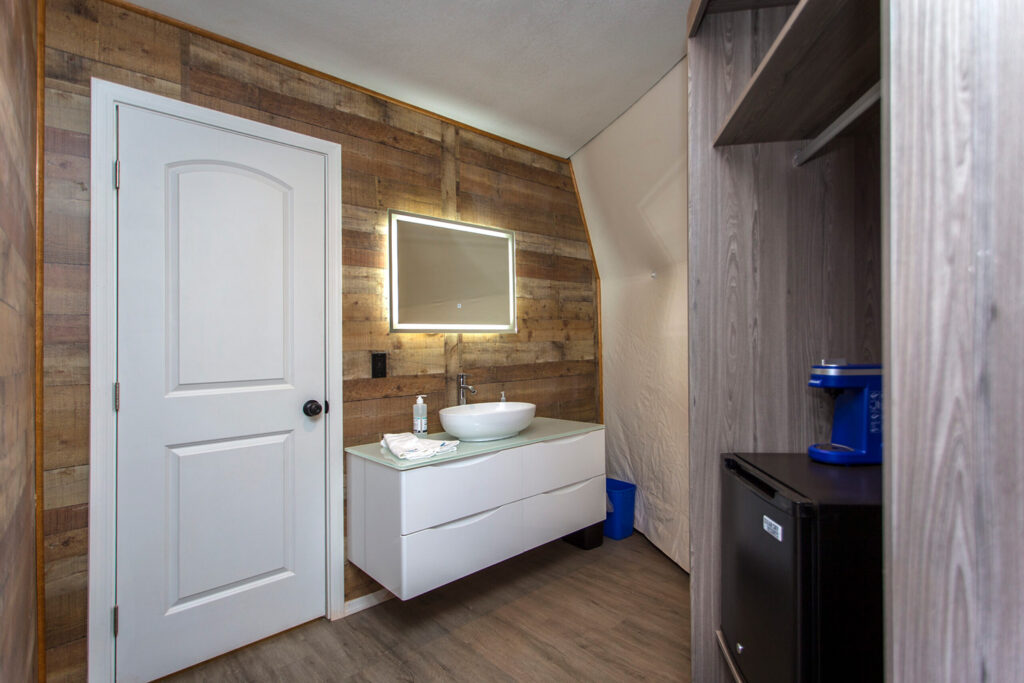 ClearSky-Dome-bathroom Luxury glamping private bathroom amenities at Clear Sky Resorts Grand Canyon in Valle, AZ