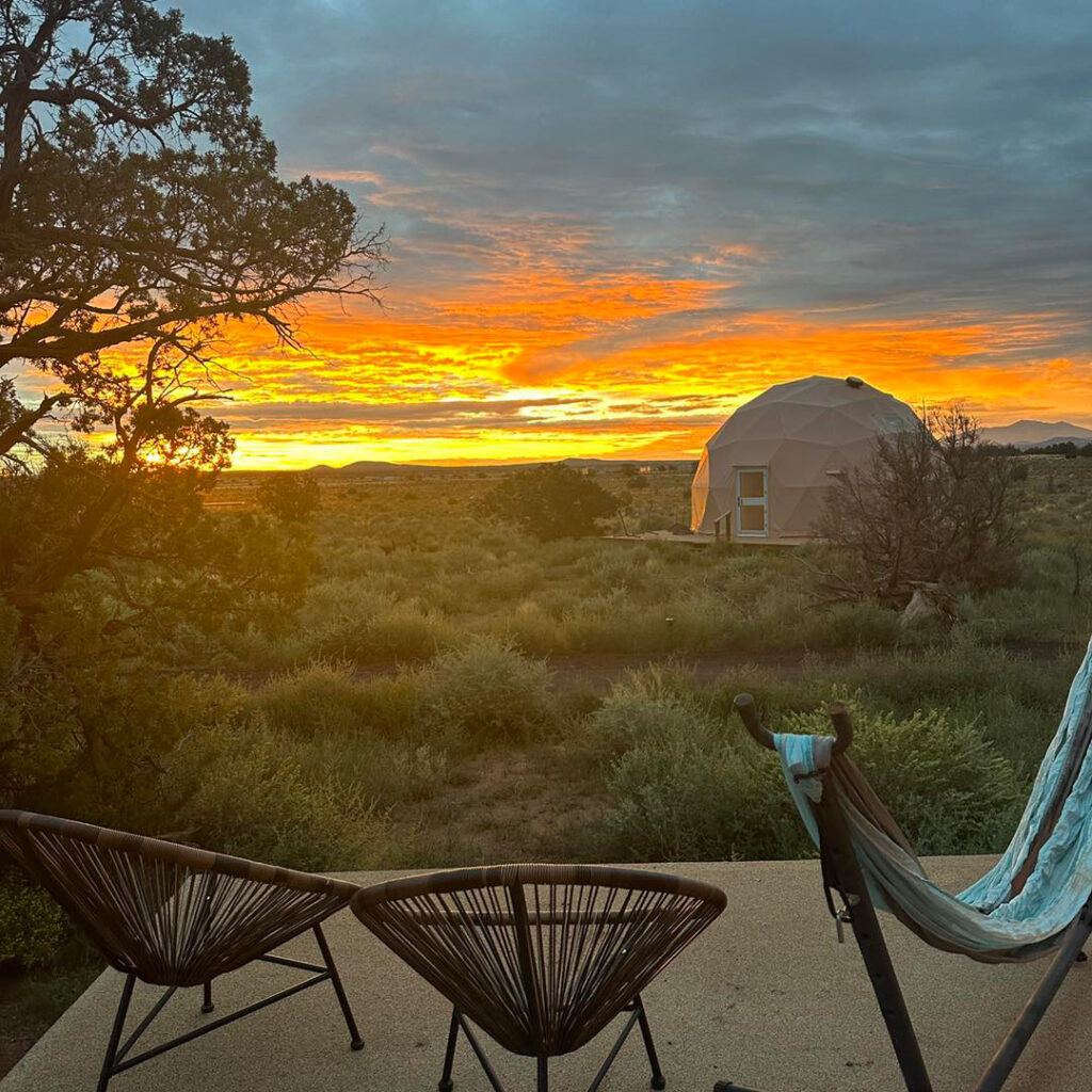ClearSky-Dome_Sunset Sky Dome lodging luxury glamping at Clear Sky Resorts in Valle, Arizona