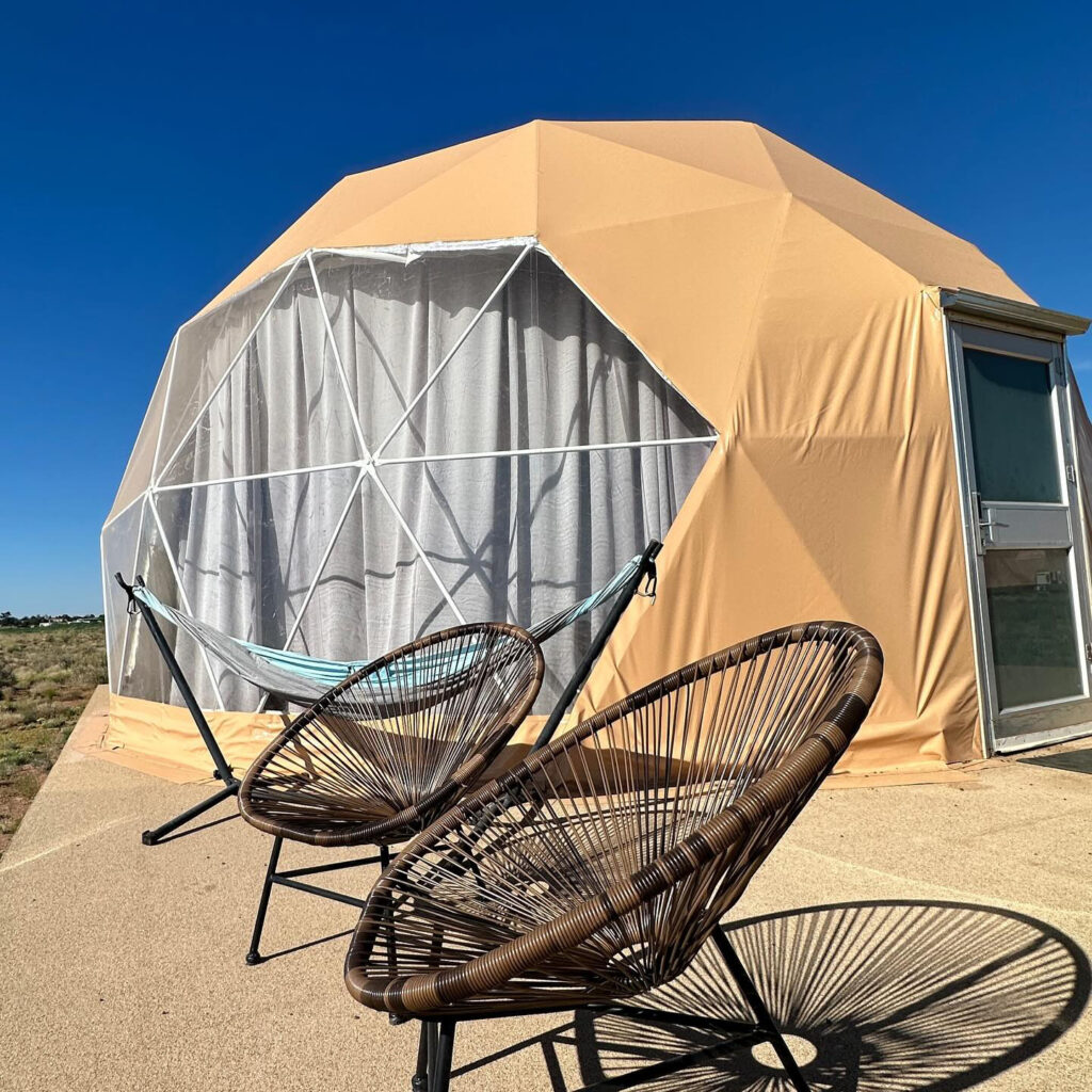 ClearSky-Exterior-Dome-Patio Sky Dome lodging luxury glamping at Clear Sky Resorts in Valle, Arizona