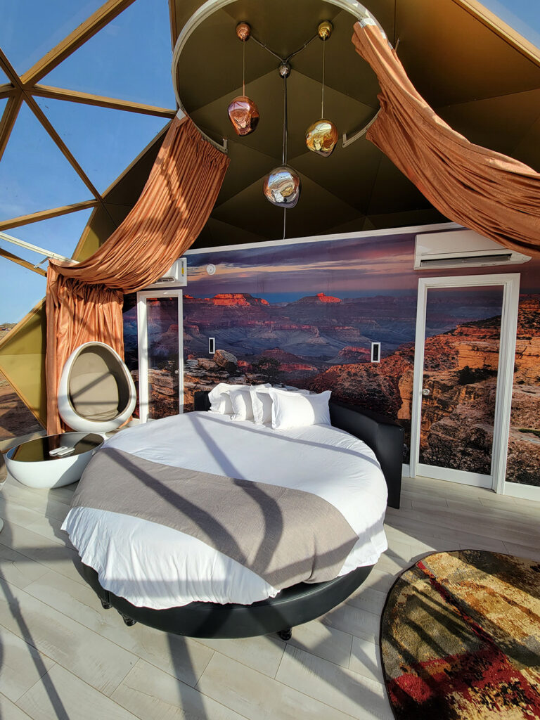SnowGlobe-Dome-GrandCanyon2 Luxury dark sky Snow Globe dome glamping lodge available at Clear Sky Resorts near Grand Canyon National Park in Valle, AZ.