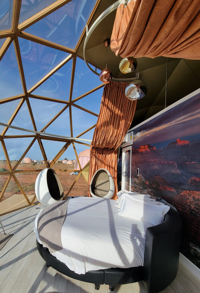 SnowGlobe-Dome-GrandCanyon3 Luxury dark sky Snow Globe dome glamping lodge available at Clear Sky Resorts near Grand Canyon National Park in Valle, AZ.