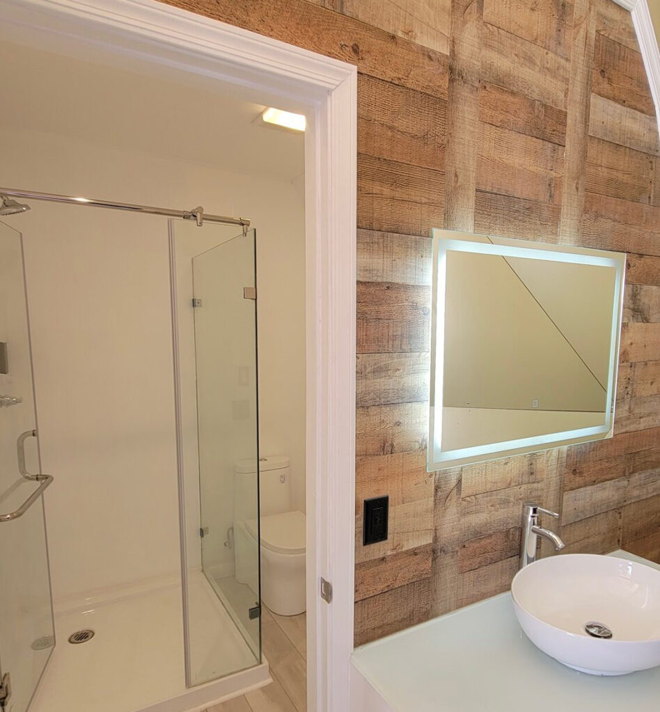 SnowGlobe-bath Luxury glamping private bathroom amenities at Clear Sky Resorts Grand Canyon in Valle, AZ